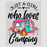 Girl Loves Camping Flamingo DTF Transfer